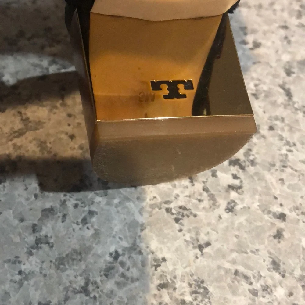 Tory Burch Estella Satin Bejeweled Pearl Block Sandal Sz 5 - Picture 15 of 16